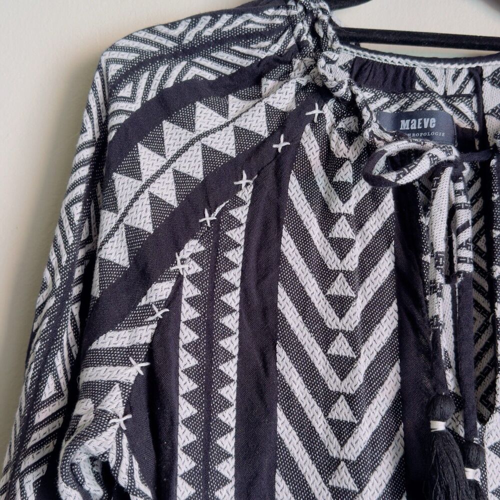 Maeve by Anthropology Dress Sz XSP Black White Geometric Print Tassels Bohemian - Picture 6 of 16